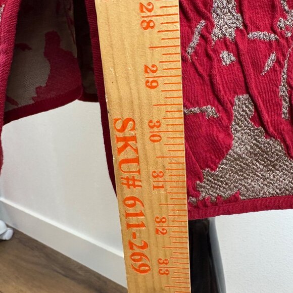 Chicos Travelers Exploded Red Beige Textured Jacquard Open Front Cardigan Size 3 - Picture 9 of 11